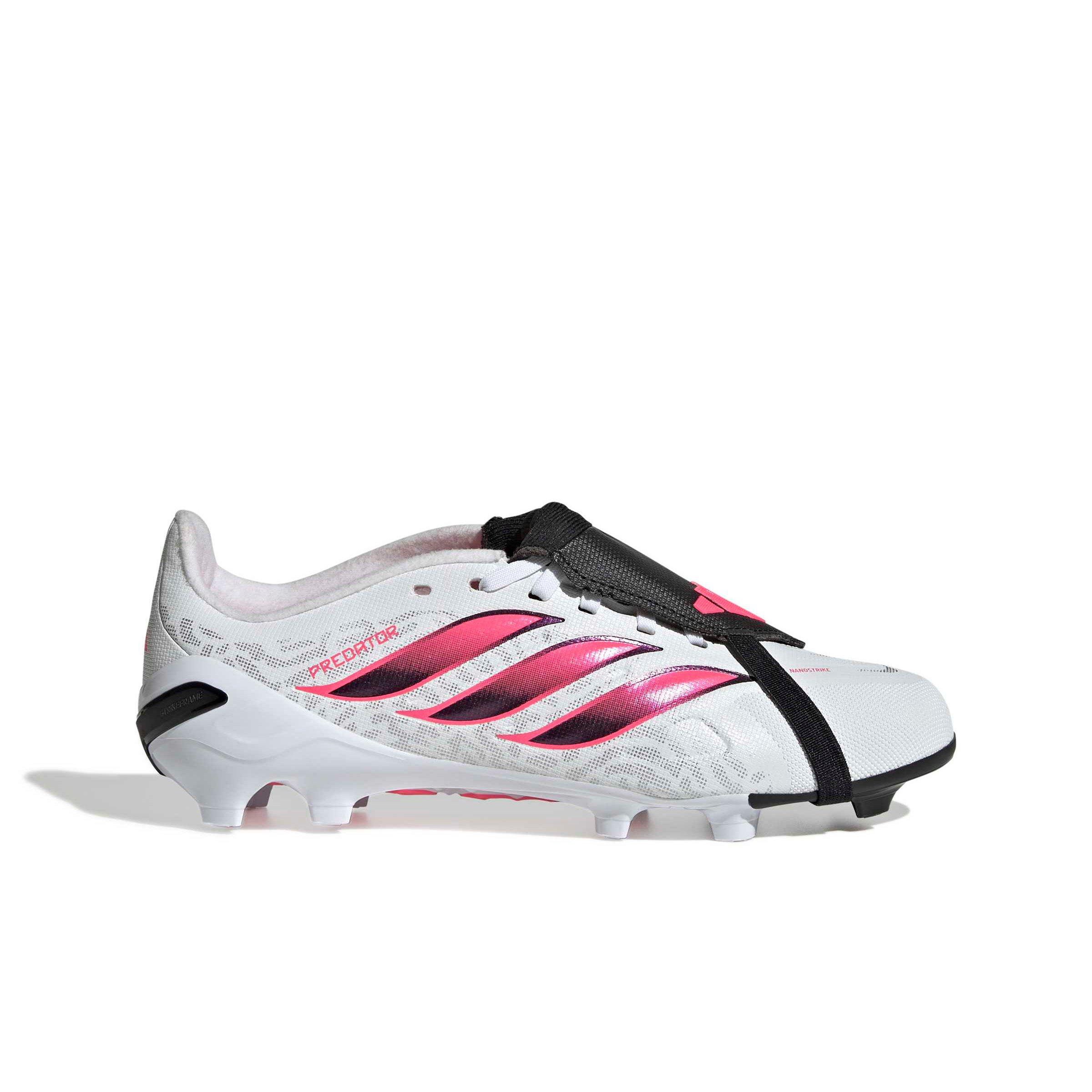 adidas Predator League Fold-Over Tongue FG "White/Solar Turbo/Black" Grade School Kids' Soccer Cleat - WHITE/SOLAR/BLACK